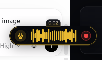 Voxor’s floating dictation bar, with its yellow voice waveform and stop button.